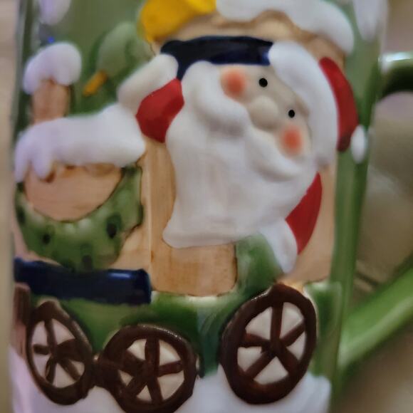 Christmas, Winter, Holiday Mugs Cups Set of 4 One Red One Blue One Tan One Green - Picture 8 of 12